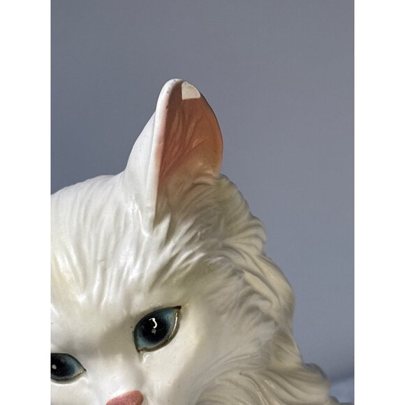 Vintage White Ceramic Cat Figurine with Blue Eyes & Detailed Fur Design 9" Tall - Picture 2 of 9
